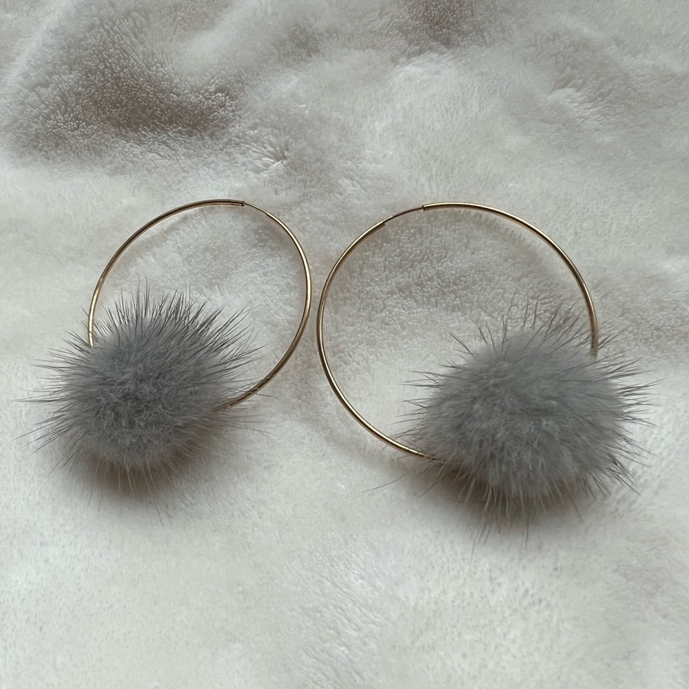 Small Mink Gray Pom Earrings